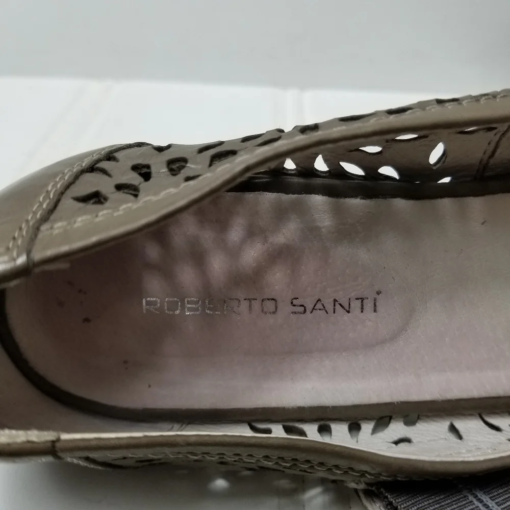 Roberto Santi Mary Jane Heels 38 8 Perforated Leather Square Toe Low Heel Shoes